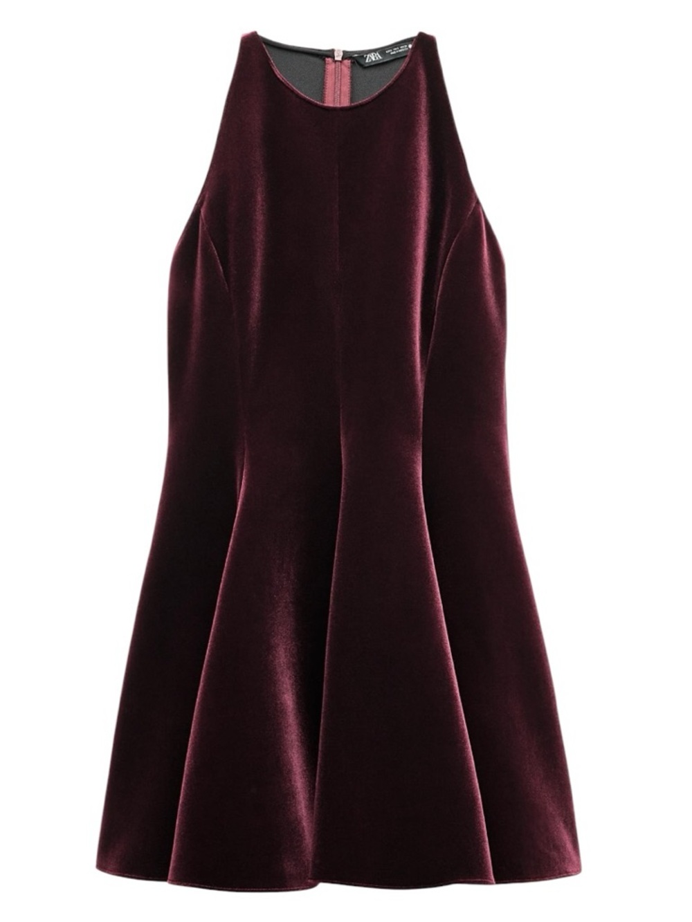 ZARA Velvet Godet Mini Dress Burgundy Size XL NWT - Picture 2 of 6
